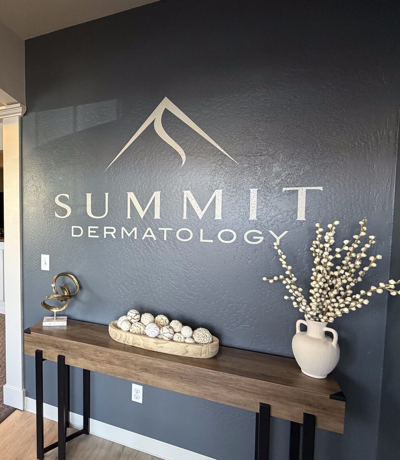 Summit Dermatology lobby with brand logo wall
